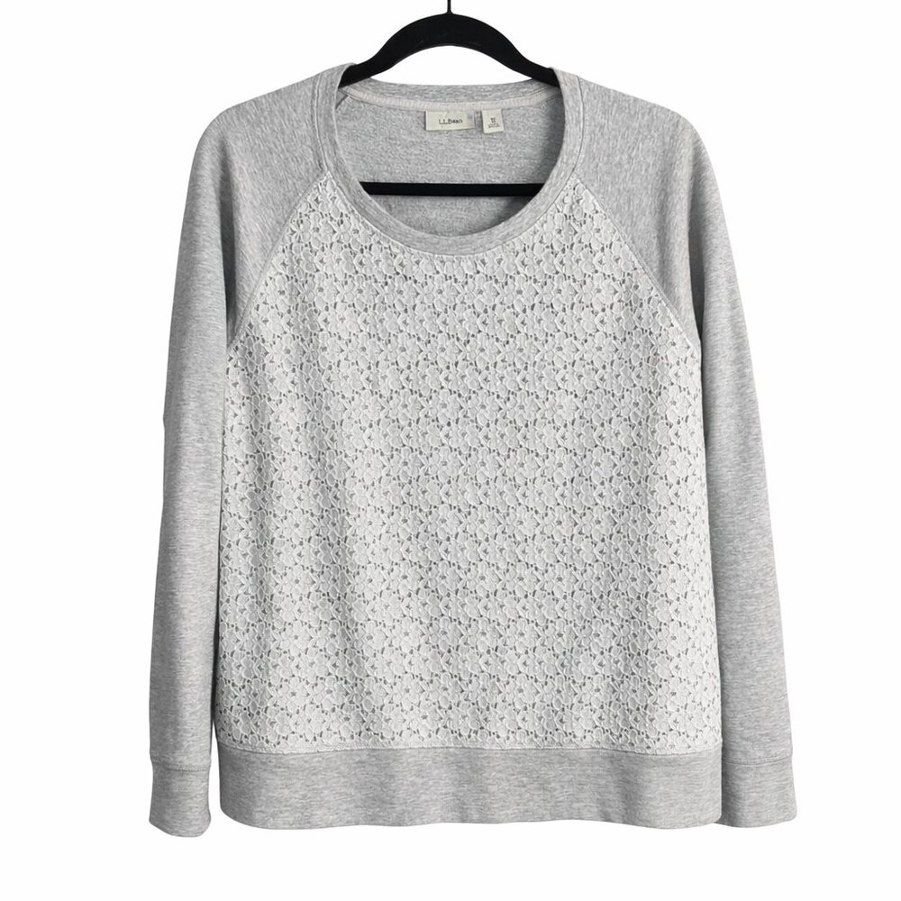 L.L.Bean Lace Panel Sweatshirt Heather Gray Raglan Pullover Women's Size Medium